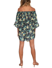 Load image into Gallery viewer, FANCYINN Womens Smocked Off Shoulder Top 3/4 Lace Patchwork Flared Sleeves Floral Ruffles Blouse