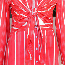 Load image into Gallery viewer, Women 2 Piece Outfit Dress Set Stripe Open Front Crop Top Button Down Mini Skirt