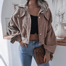 Load image into Gallery viewer, FANCYINN Women's Long Sleeve Pocket Front Button Up Crop Corduroy Jacket