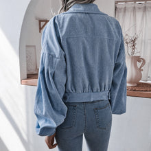 Load image into Gallery viewer, FANCYINN Women's Long Sleeve Pocket Front Button Up Crop Corduroy Jacket
