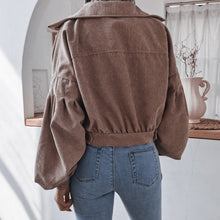 Load image into Gallery viewer, FANCYINN Women's Long Sleeve Pocket Front Button Up Crop Corduroy Jacket