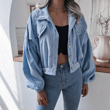 Load image into Gallery viewer, FANCYINN Women's Long Sleeve Pocket Front Button Up Crop Corduroy Jacket