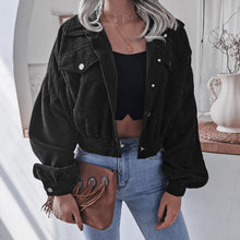 Load image into Gallery viewer, FANCYINN Women's Long Sleeve Pocket Front Button Up Crop Corduroy Jacket