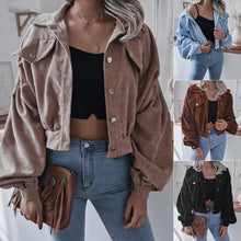 Load image into Gallery viewer, FANCYINN Women's Long Sleeve Pocket Front Button Up Crop Corduroy Jacket