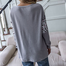 Load image into Gallery viewer, FANCYINN Women's Leopard Sweaters Casual Long Sleeve Crewneck Color Block Patchwork Pullover Waffle Sweater Tops