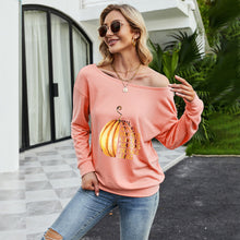 Load image into Gallery viewer, FANCYINN Women Sweatershirt Halloween Pumpkin Printed Off Shoulder Pullover Casual Graphic Fall Long Sleeve T Shirt Tops