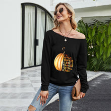 Load image into Gallery viewer, FANCYINN Women Sweatershirt Halloween Pumpkin Printed Off Shoulder Pullover Casual Graphic Fall Long Sleeve T Shirt Tops