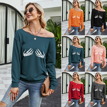 Load image into Gallery viewer, FANCYINN Women Sweatershirt Halloween Skeleton Printed Off Shoulder Pullover Casual Graphic Fall Long Sleeve T Shirt Tops
