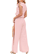 Load image into Gallery viewer, Womens 2 Pieces Outfits Set Ruffle Crop Top Drawstring Side Split Wide Leg Pants