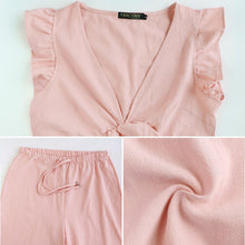 Load image into Gallery viewer, Womens 2 Pieces Outfits Set Ruffle Crop Top Drawstring Side Split Wide Leg Pants