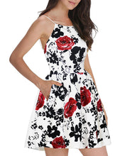 Load image into Gallery viewer, Fashion Women Spaghetti Strap Floral Print Beach Style Skater A Line Mini Dress
