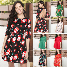 Load image into Gallery viewer, Women Girl Half Sleeve Christmas Santa Claus Prints Backless Flared A Line Dress