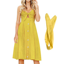 Load image into Gallery viewer, Womens Dresses Summer Tie Front Spaghetti Strap A-Line Backless Swing Midi Dress