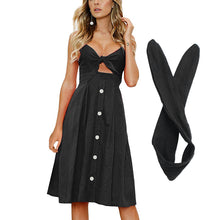 Load image into Gallery viewer, Womens Dresses Summer Tie Front Spaghetti Strap A-Line Backless Swing Midi Dress