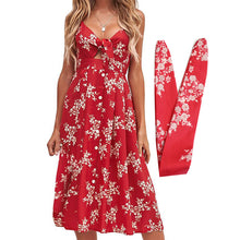 Load image into Gallery viewer, Womens Dresses Summer Tie Front Spaghetti Strap A-Line Backless Swing Midi Dress