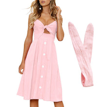 Load image into Gallery viewer, Womens Dresses Summer Tie Front Spaghetti Strap A-Line Backless Swing Midi Dress