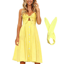 Load image into Gallery viewer, Womens Dresses Summer Tie Front Spaghetti Strap A-Line Backless Swing Midi Dress
