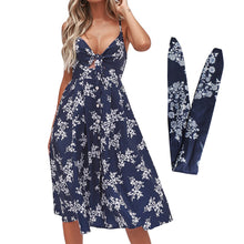 Load image into Gallery viewer, Womens Dresses Summer Tie Front Spaghetti Strap A-Line Backless Swing Midi Dress