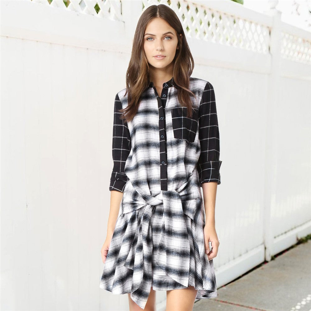 Women Classic Plaid Shirt Dress Long Sleeve Button Down Checkered Dres   Fancyinn