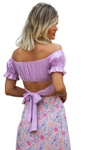 Load image into Gallery viewer, FANCYINN Women&#39;s Ruffle Off Shoulder Crop Top Strapless Short Sleeve Tie Blouse
