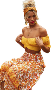 FANCYINN Women's Ruffle Off Shoulder Crop Top Strapless Short Sleeve Tie Blouse