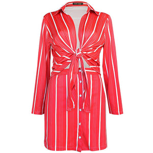 Women 2 Piece Outfit Dress Set Stripe Open Front Crop Top Button Down Mini Skirt