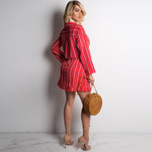 Load image into Gallery viewer, Women 2 Piece Outfit Dress Set Stripe Open Front Crop Top Button Down Mini Skirt
