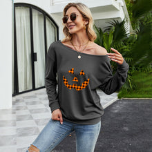 Load image into Gallery viewer, FANCYINN Women Sweatershirt Halloween Smiley Printed Off Shoulder Pullover Casual Graphic Fall Long Sleeve T Shirt Tops
