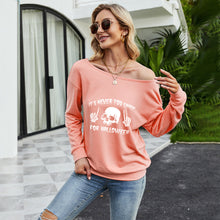 Load image into Gallery viewer, FANCYINN Women Sweatershirt Halloween It&#39;s Never Too Early For Halloween Printed Off Shoulder Pullover Casual Graphic Fall Long Sleeve T Shirt Tops
