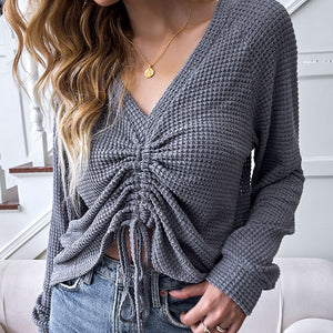 FANCYINN Womens Sweater Knitted Tops Pullover Drawstring Long Sleeve Jumper