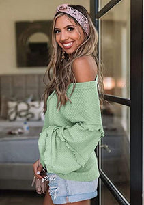 FANCYINN Women's Oversized Off Shoulder Pullover Tops Long Sleeve Loose Fit Waffle Knit Tops
