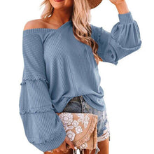Load image into Gallery viewer, FANCYINN Women&#39;s Oversized Off Shoulder Pullover Tops Long Sleeve Loose Fit Waffle Knit Tops
