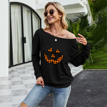 Load image into Gallery viewer, FANCYINN Women Sweatershirt Halloween Smiley Printed Off Shoulder Pullover Casual Graphic Fall Long Sleeve T Shirt Tops
