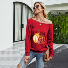 Load image into Gallery viewer, FANCYINN Women Sweatershirt Halloween Pumpkin Printed Off Shoulder Pullover Casual Graphic Fall Long Sleeve T Shirt Tops
