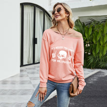 Load image into Gallery viewer, FANCYINN Women Sweatershirt Halloween It&#39;s Never Too Early For Halloween Printed Off Shoulder Pullover Casual Graphic Fall Long Sleeve T Shirt Tops
