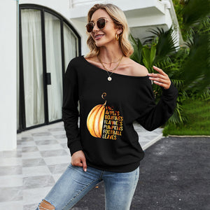 FANCYINN Women Sweatershirt Halloween Pumpkin Printed Off Shoulder Pullover Casual Graphic Fall Long Sleeve T Shirt Tops