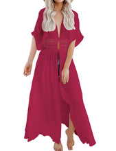 Load image into Gallery viewer, FANCYINN Womens Long Lace Cover up Sheer Bikini Coverups Kimono Tie Front Bathing Suit Swimsuit Beachwear
