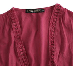 FANCYINN Womens Long Lace Cover up Sheer Bikini Coverups Kimono Tie Front Bathing Suit Swimsuit Beachwear
