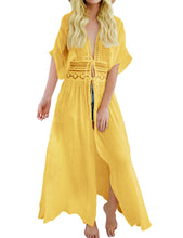 Load image into Gallery viewer, FANCYINN Womens Long Lace Cover up Sheer Bikini Coverups Kimono Tie Front Bathing Suit Swimsuit Beachwear
