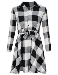 Ladies Autumn Plaid Checks Slim Long Sleeve Casual Mini Tunic Shirt Tartan Dress