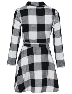 Ladies Autumn Plaid Checks Slim Long Sleeve Casual Mini Tunic Shirt Tartan Dress