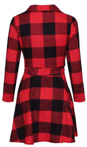 Ladies Autumn Plaid Checks Slim Long Sleeve Casual Mini Tunic Shirt Tartan Dress