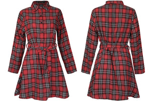 Ladies Autumn Plaid Checks Slim Long Sleeve Casual Mini Tunic Shirt Tartan Dress