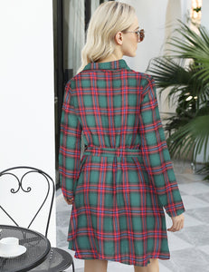 Ladies Autumn Plaid Checks Slim Long Sleeve Casual Mini Tunic Shirt Tartan Dress