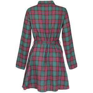 Ladies Autumn Plaid Checks Slim Long Sleeve Casual Mini Tunic Shirt Tartan Dress