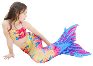 Swimmable Mermaid tails 3Pcs monofin Bikini Girls kids Cosplay Gift Swimwear