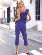 Load image into Gallery viewer, FANCYINN Women&#39;s Ruffle Trim Deep V Jumpsuits and Rompers Sleeveless Top Cropped Pants with Pockets
