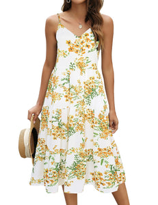 FANCYINN Womens Striped Backless Mermaid Dress Cap Sleeves A Line Fit and Flare Midi Casual Dresses with Belt