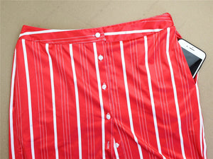 Women 2 Piece Outfit Dress Set Stripe Open Front Crop Top Button Down Mini Skirt