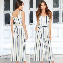 Load image into Gallery viewer, Women Multi Stripe Jumpsuit Belted High Waist Jumpsuits Wide Leg Romper Overalls
